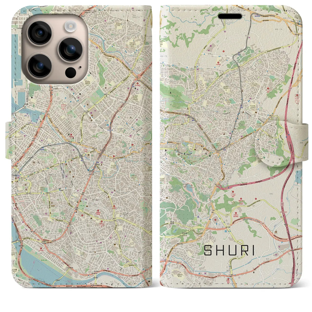 【首里（沖縄県）】地図柄iPhoneケース（手帳タイプ）ナチュラル・iPhone 16 Plus 用