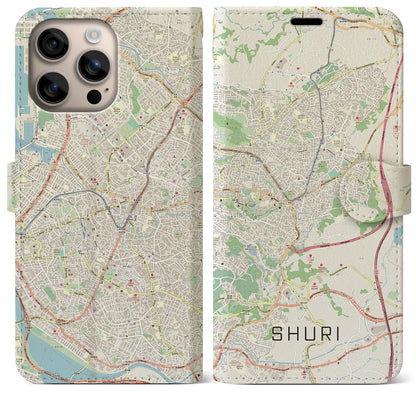 【首里（沖縄県）】地図柄iPhoneケース（手帳タイプ）ナチュラル・iPhone 16 Plus 用