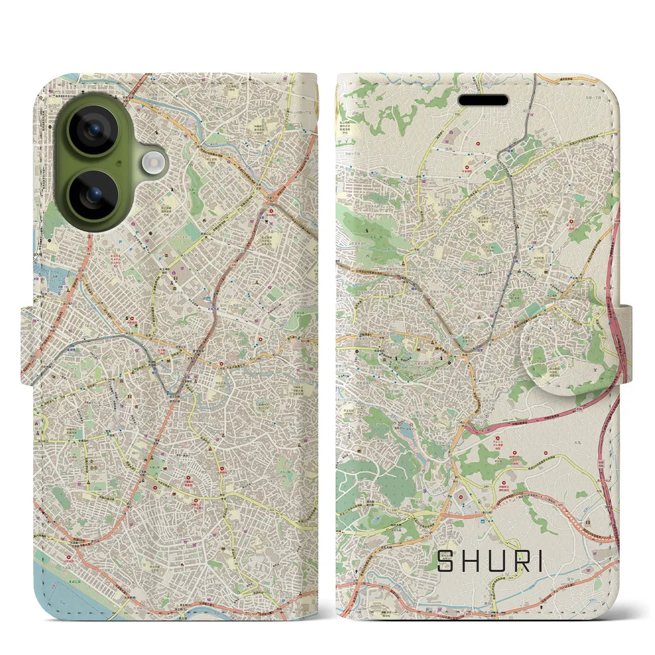 【首里（沖縄県）】地図柄iPhoneケース（手帳タイプ）ナチュラル・iPhone 17 Pro Max 用