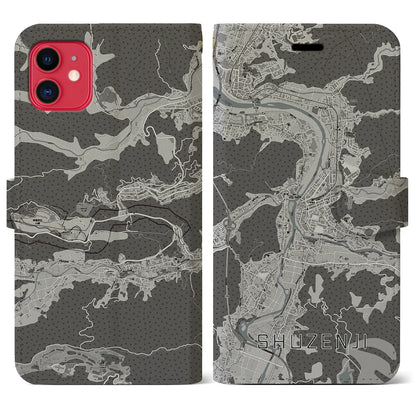 【修善寺（静岡県）】地図柄iPhoneケース（手帳タイプ）モノトーン・iPhone 11 用