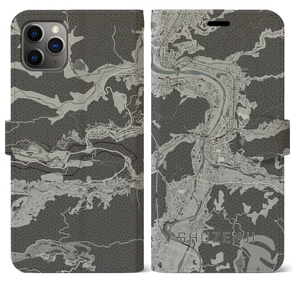 【修善寺（静岡県）】地図柄iPhoneケース（手帳タイプ）モノトーン・iPhone 11 Pro Max 用