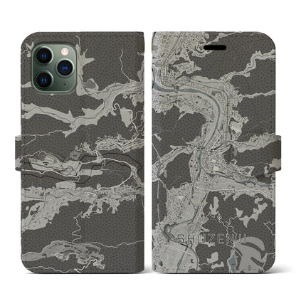 【修善寺（静岡県）】地図柄iPhoneケース（手帳タイプ）モノトーン・iPhone 11 Pro 用