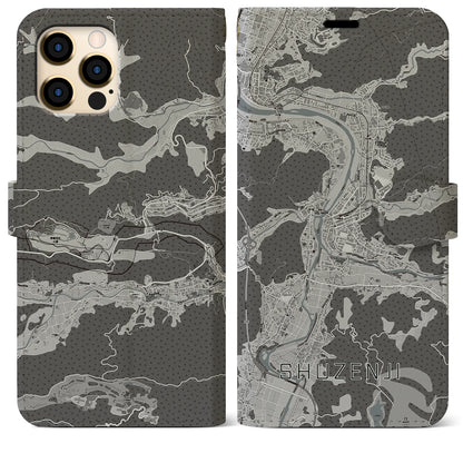 【修善寺（静岡県）】地図柄iPhoneケース（手帳タイプ）モノトーン・iPhone 12 Pro Max 用
