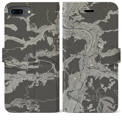 【修善寺（静岡県）】地図柄iPhoneケース（手帳タイプ）モノトーン・iPhone 8Plus /7Plus / 6sPlus / 6Plus 用