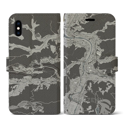 【修善寺（静岡県）】地図柄iPhoneケース（手帳タイプ）モノトーン・iPhone XS / X 用