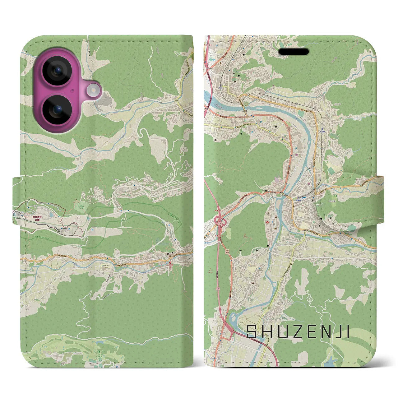 【修善寺（静岡県）】地図柄iPhoneケース（手帳タイプ）ナチュラル・iPhone 16 Pro 用