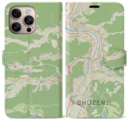 【修善寺（静岡県）】地図柄iPhoneケース（手帳タイプ）ナチュラル・iPhone 16 Plus 用