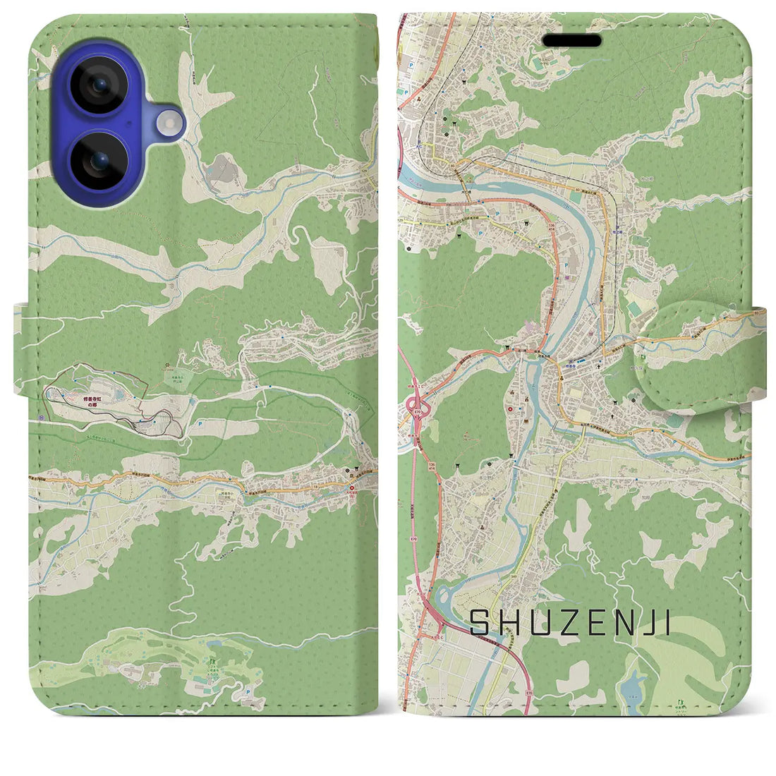 【修善寺（静岡県）】地図柄iPhoneケース（手帳タイプ）ナチュラル・iPhone 16 Pro Max 用