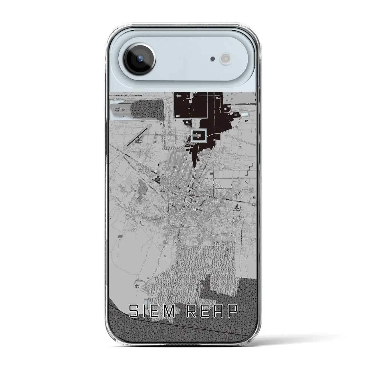 【シェムリアップ（カンボジア）】地図柄iPhoneケース（クリアタイプ）モノトーン・iPhone 17 Pro Max 用