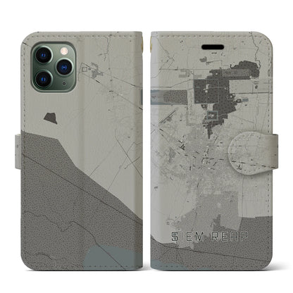 【シェムリアップ（カンボジア）】地図柄iPhoneケース（手帳タイプ）モノトーン・iPhone 11 Pro 用