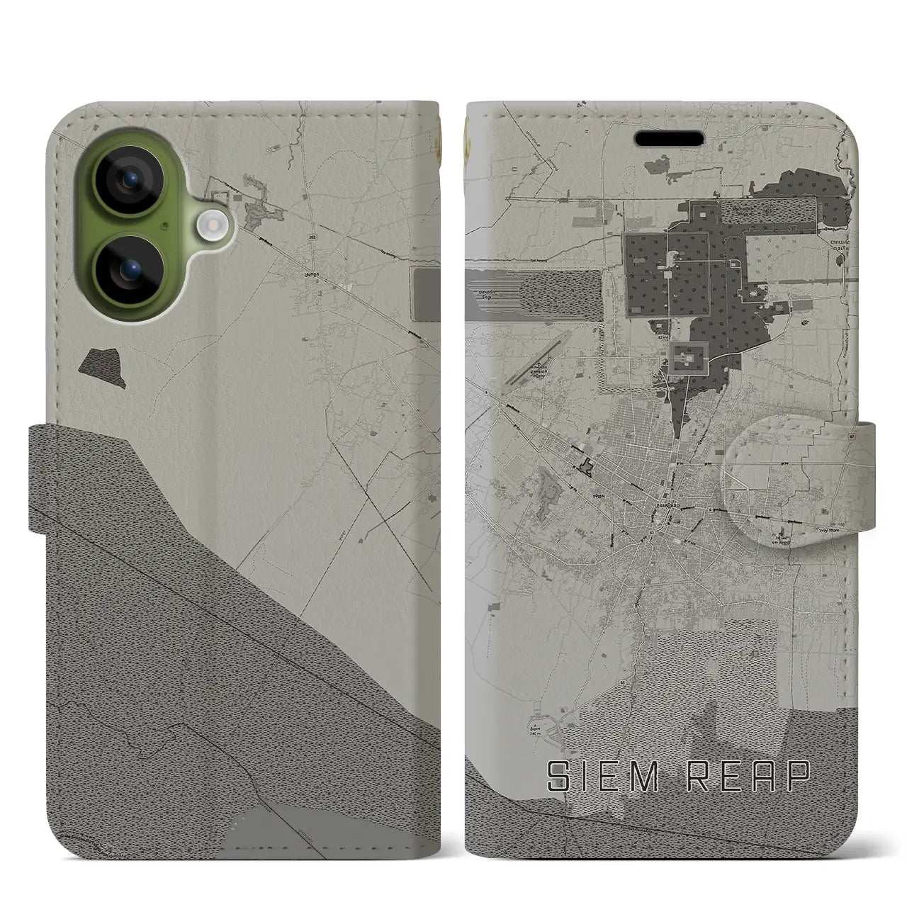 【シェムリアップ（カンボジア）】地図柄iPhoneケース（手帳タイプ）