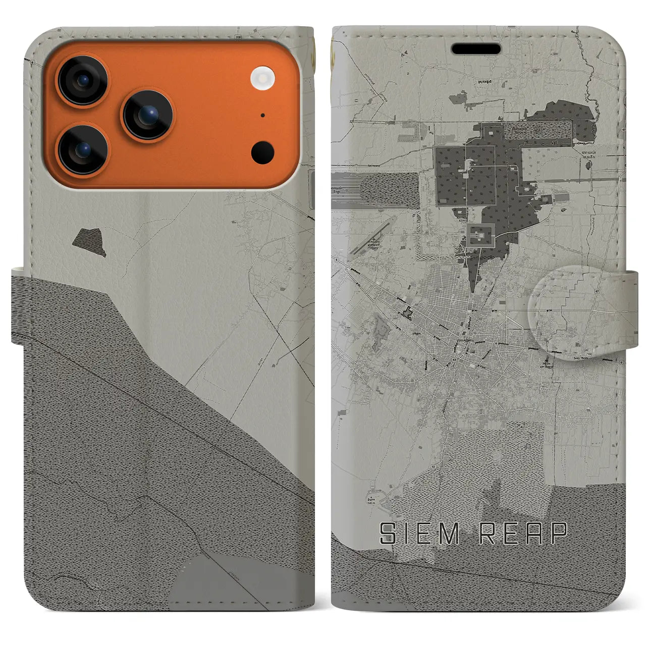 【シェムリアップ（カンボジア）】地図柄iPhoneケース（手帳タイプ）