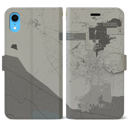 【シェムリアップ（カンボジア）】地図柄iPhoneケース（手帳タイプ）モノトーン・iPhone XR 用