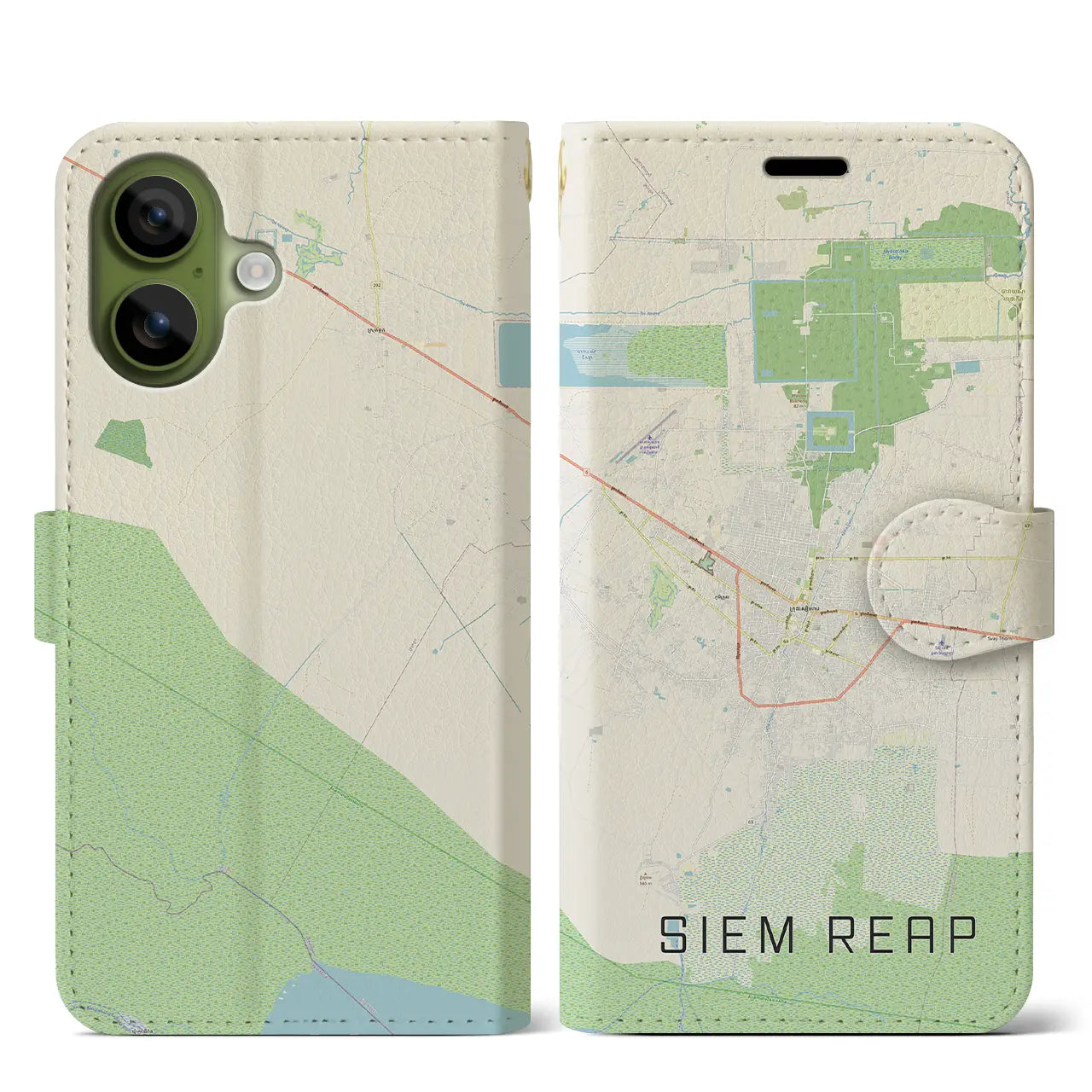 【シェムリアップ（カンボジア）】地図柄iPhoneケース（手帳タイプ）