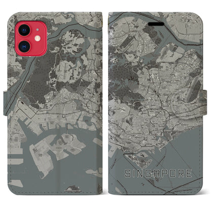 【シンガポール】地図柄iPhoneケース（手帳タイプ）モノトーン・iPhone 11 用