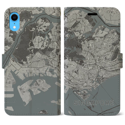 【シンガポール】地図柄iPhoneケース（手帳タイプ）モノトーン・iPhone XR 用