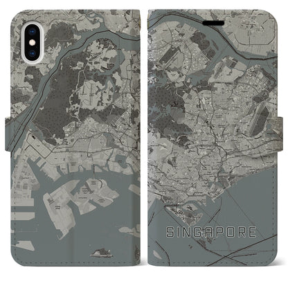 【シンガポール】地図柄iPhoneケース（手帳タイプ）モノトーン・iPhone XS Max 用