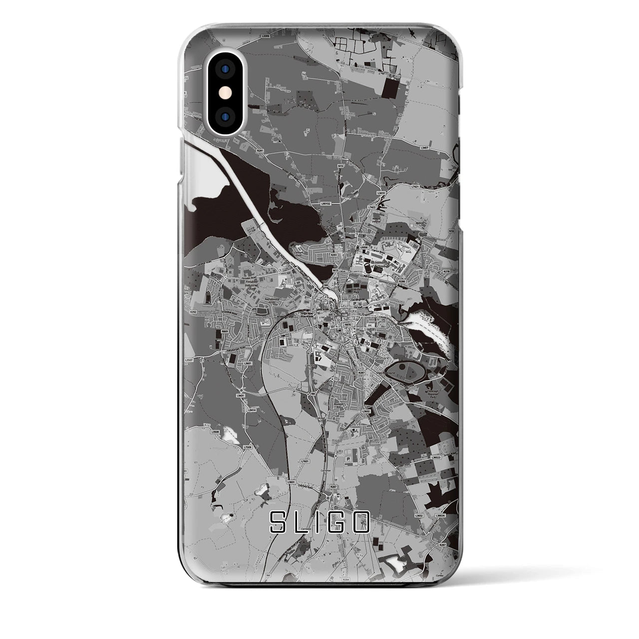 【スライゴ（アイルランド）】地図柄iPhoneケース（クリアタイプ）モノトーン・iPhone XS Max 用