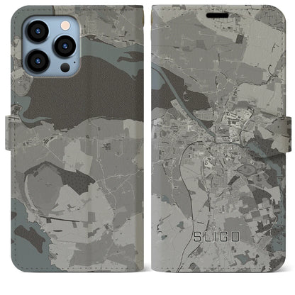 【スライゴ（アイルランド）】地図柄iPhoneケース（手帳タイプ）モノトーン・iPhone 13 Pro Max 用