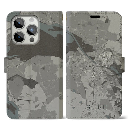 【スライゴ（アイルランド）】地図柄iPhoneケース（手帳タイプ）モノトーン・iPhone 15 Pro 用