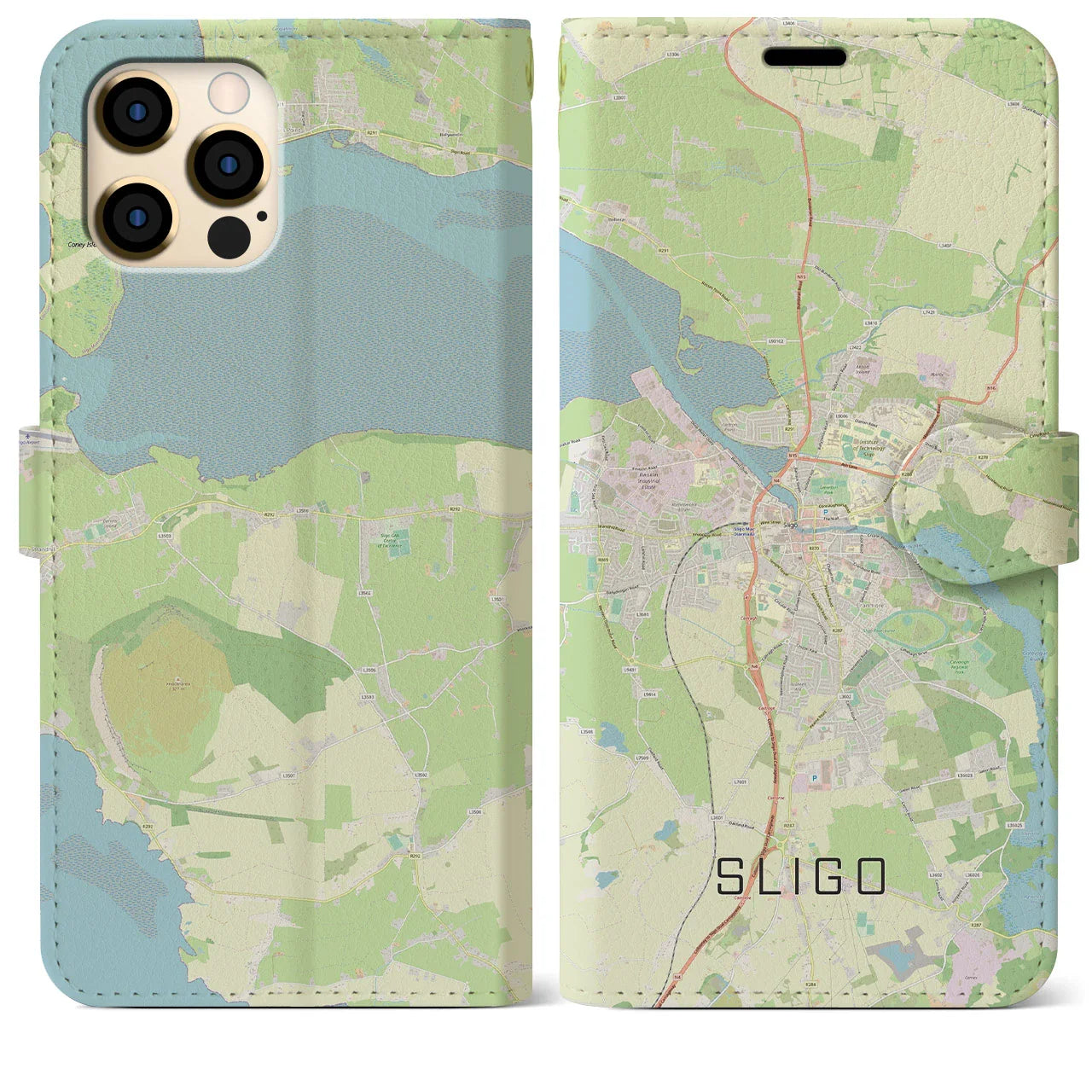 【スライゴ（アイルランド）】地図柄iPhoneケース（手帳タイプ）ナチュラル・iPhone 12 Pro Max 用