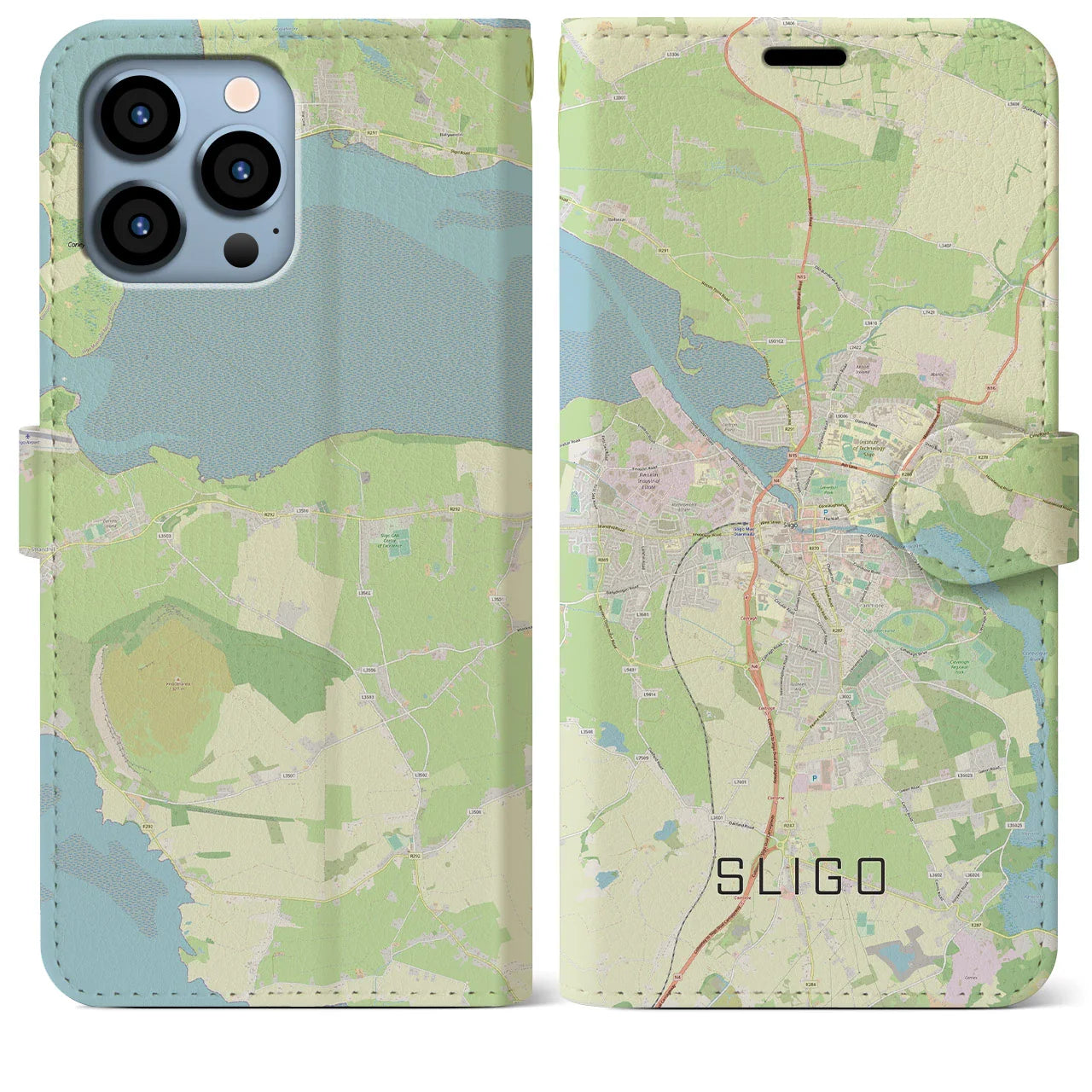 【スライゴ（アイルランド）】地図柄iPhoneケース（手帳タイプ）ナチュラル・iPhone 13 Pro Max 用