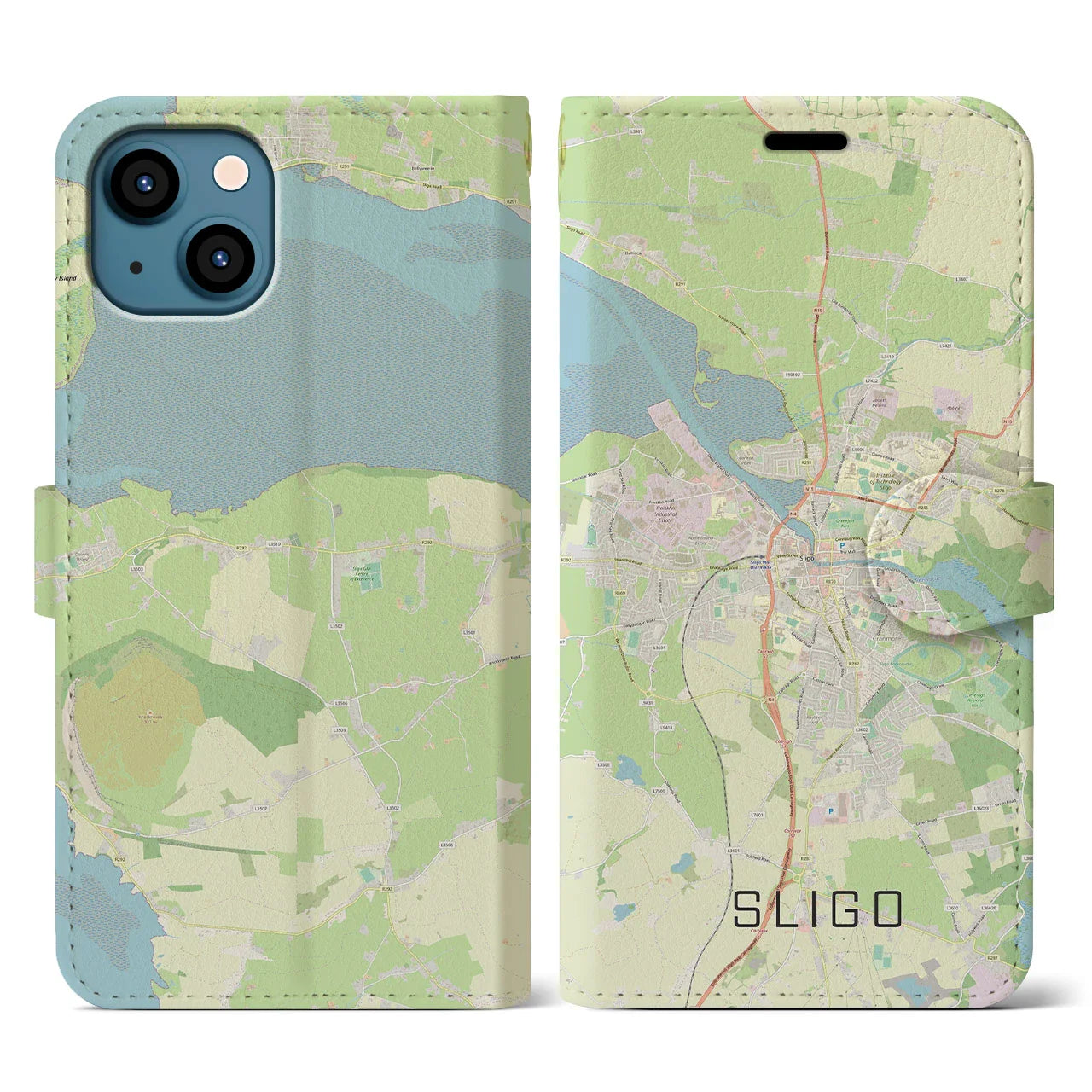 【スライゴ（アイルランド）】地図柄iPhoneケース（手帳タイプ）ナチュラル・iPhone 13 用