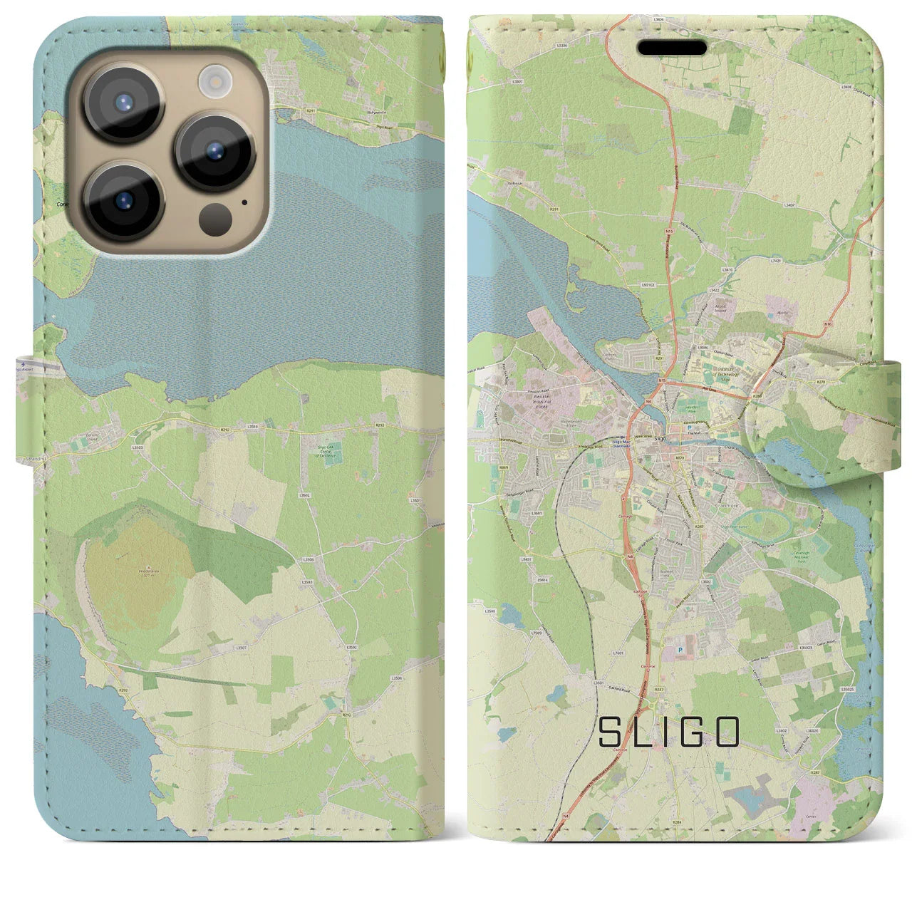 【スライゴ（アイルランド）】地図柄iPhoneケース（手帳タイプ）ナチュラル・iPhone 14 Pro Max 用