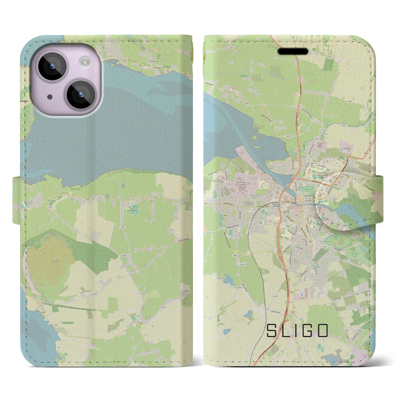 【スライゴ（アイルランド）】地図柄iPhoneケース（手帳タイプ）ナチュラル・iPhone 14 用