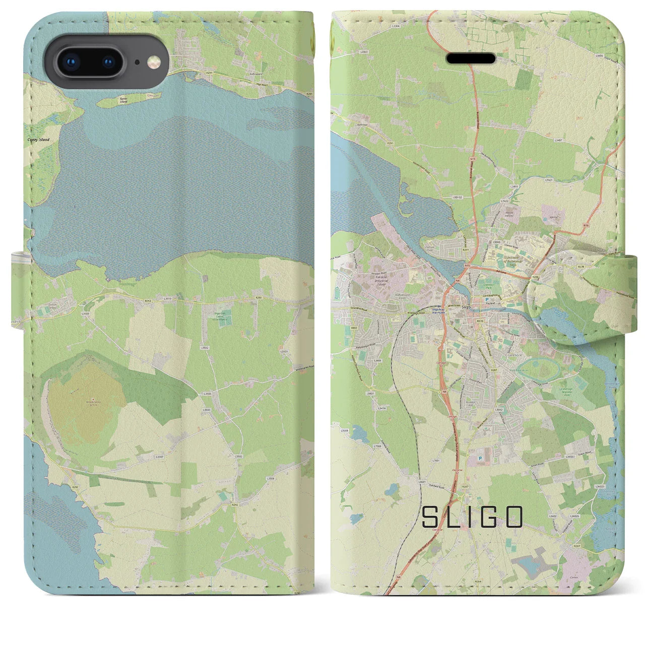 【スライゴ（アイルランド）】地図柄iPhoneケース（手帳タイプ）ナチュラル・iPhone 8Plus /7Plus / 6sPlus / 6Plus 用
