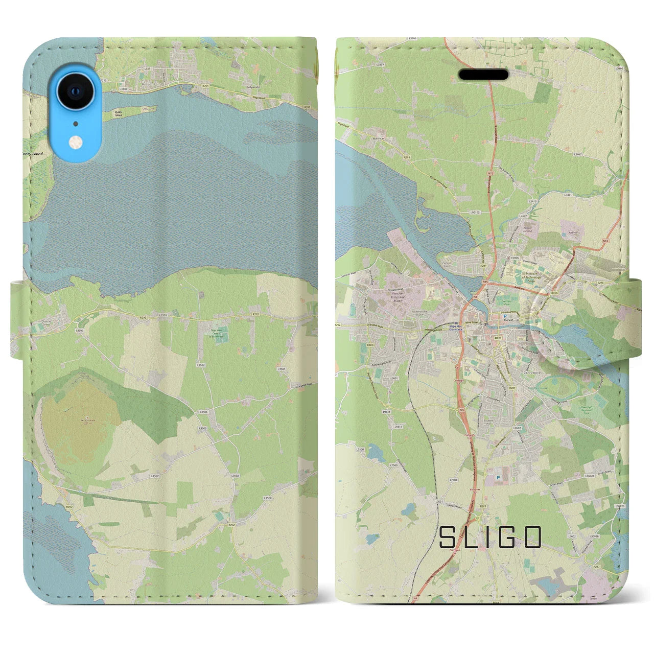 【スライゴ（アイルランド）】地図柄iPhoneケース（手帳タイプ）ナチュラル・iPhone XR 用