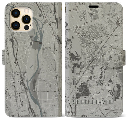 【相武台前（神奈川県）】地図柄iPhoneケース（手帳タイプ）モノトーン・iPhone 12 Pro Max 用