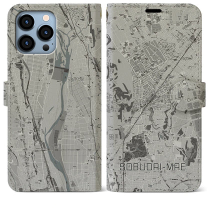 【相武台前（神奈川県）】地図柄iPhoneケース（手帳タイプ）モノトーン・iPhone 13 Pro Max 用