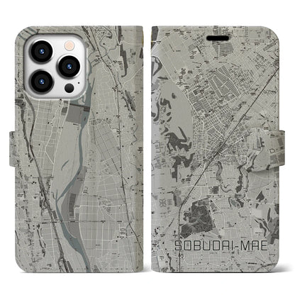 【相武台前（神奈川県）】地図柄iPhoneケース（手帳タイプ）モノトーン・iPhone 13 Pro 用