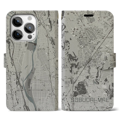 【相武台前（神奈川県）】地図柄iPhoneケース（手帳タイプ）モノトーン・iPhone 14 Pro 用