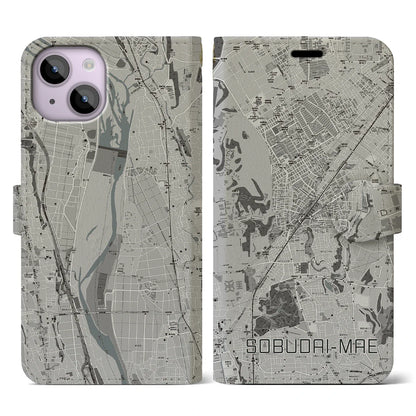 【相武台前（神奈川県）】地図柄iPhoneケース（手帳タイプ）モノトーン・iPhone 14 用