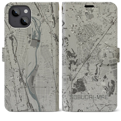 【相武台前（神奈川県）】地図柄iPhoneケース（手帳タイプ）モノトーン・iPhone 14 Plus 用