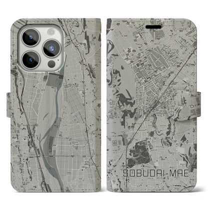 【相武台前（神奈川県）】地図柄iPhoneケース（手帳タイプ）モノトーン・iPhone 15 Pro 用