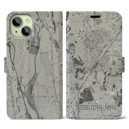 【相武台前（神奈川県）】地図柄iPhoneケース（手帳タイプ）モノトーン・iPhone 15 用