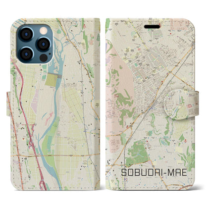 【相武台前（神奈川県）】地図柄iPhoneケース（手帳タイプ）ナチュラル・iPhone 12 / 12 Pro 用