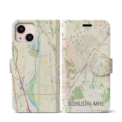 【相武台前（神奈川県）】地図柄iPhoneケース（手帳タイプ）ナチュラル・iPhone 13 mini 用