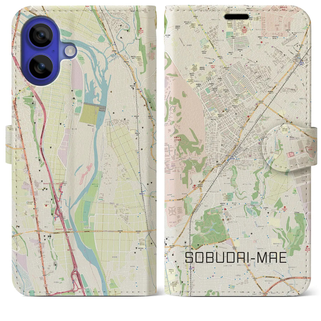 【相武台前(神奈川県)】地図柄iPhoneケース(手帳タイプ)ナチュラル・iPhone 16 Pro Max 用