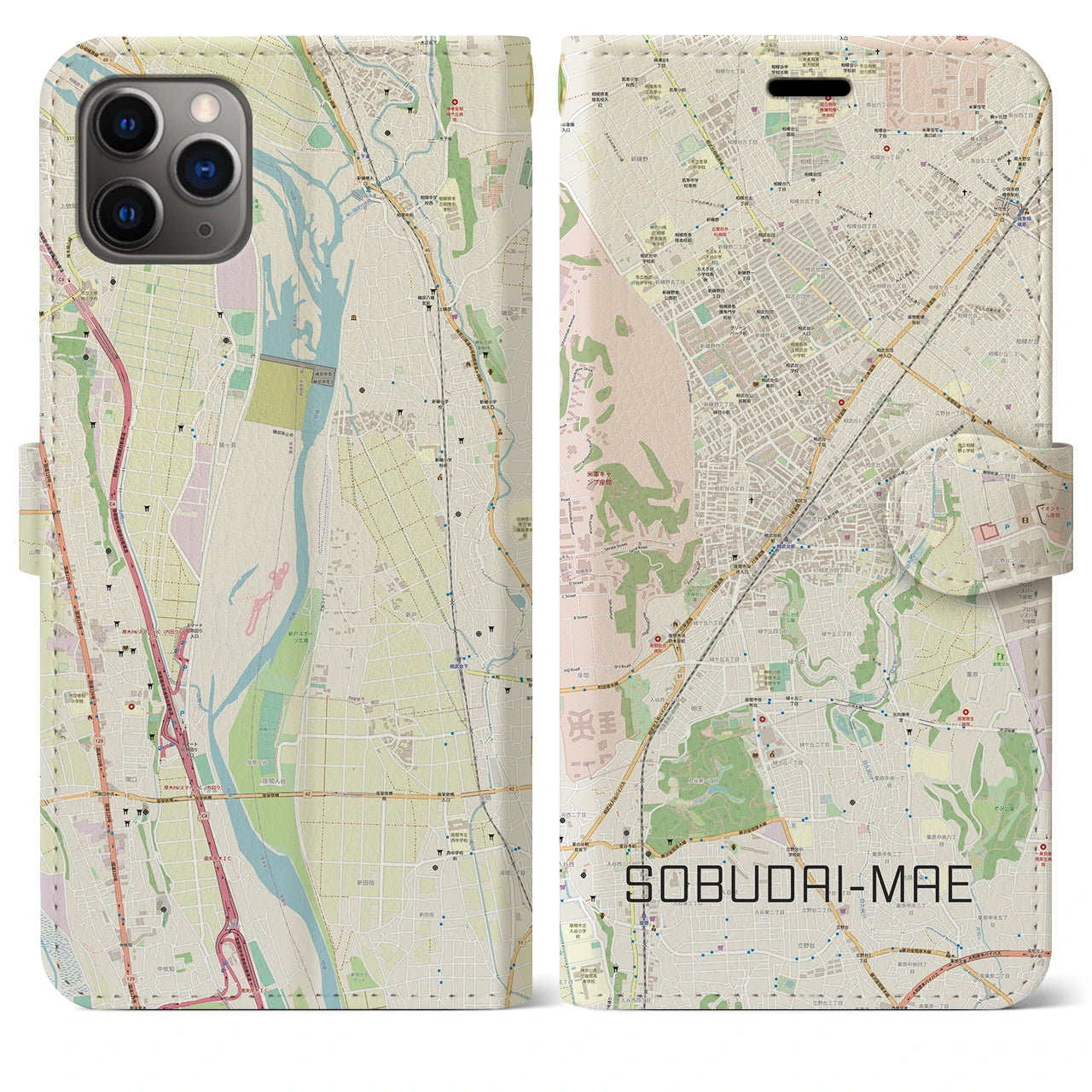 【相武台前（神奈川県）】地図柄iPhoneケース（手帳タイプ）