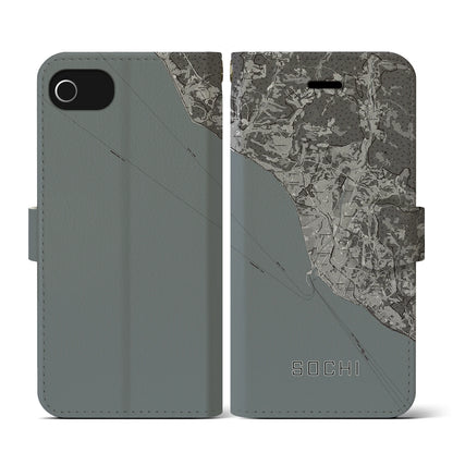 【ソチ（ロシア）】地図柄iPhoneケース（手帳タイプ）モノトーン・iPhone SE（第3 / 第2世代） / 8 / 7 / 6s / 6 用