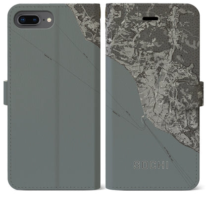 【ソチ（ロシア）】地図柄iPhoneケース（手帳タイプ）モノトーン・iPhone 8Plus /7Plus / 6sPlus / 6Plus 用