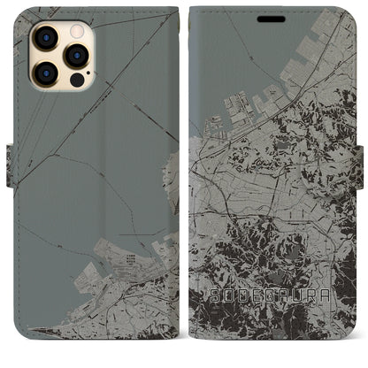 【袖ケ浦（千葉県）】地図柄iPhoneケース（手帳タイプ）モノトーン・iPhone 12 Pro Max 用