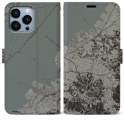 【袖ケ浦（千葉県）】地図柄iPhoneケース（手帳タイプ）モノトーン・iPhone 13 Pro Max 用