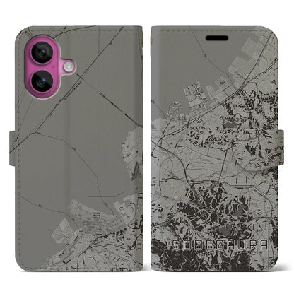 【袖ケ浦（千葉県）】地図柄iPhoneケース（手帳タイプ）モノトーン・iPhone 16 Pro 用