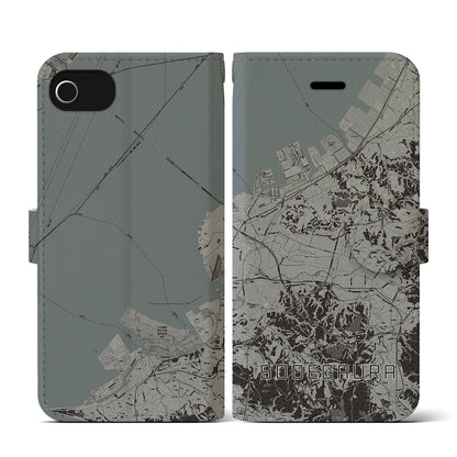 【袖ケ浦（千葉県）】地図柄iPhoneケース（手帳タイプ）モノトーン・iPhone SE（第3 / 第2世代） / 8 / 7 / 6s / 6 用