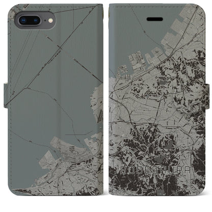 【袖ケ浦（千葉県）】地図柄iPhoneケース（手帳タイプ）モノトーン・iPhone 8Plus /7Plus / 6sPlus / 6Plus 用